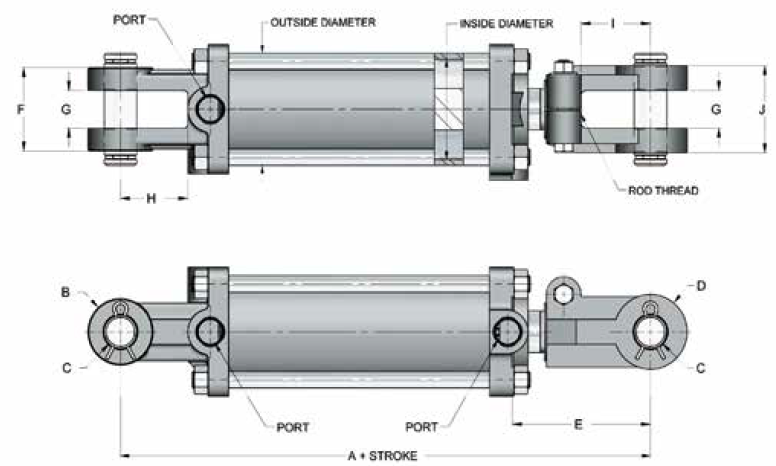 CWA Hydraulics TR Tie Rod Cylinder 2 1/2 Bore x 24 Stroke x 1 1/8 Rod x 2500 PSI SAE 8 and 3/8 NPT Port 